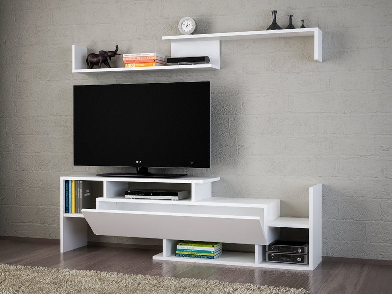 Home Canvas Dream TV Unit with Storage & Wall Shelves – White | Modern TV Stand | Upto 65 inch TV - Image 2